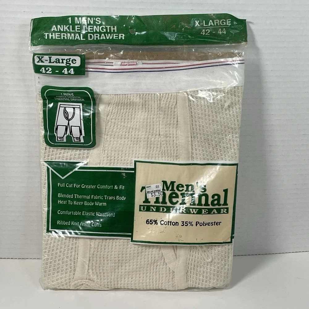 Men's Thermal Underwear Ankle Length Drawer XL 42-44 Long John New Old Stock